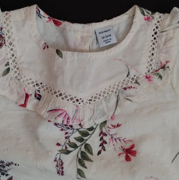 Spring Floral Dotted Embossed Beige Ruffle Longsleeve Bodysuit Sz 12-18 months - Picture 2 of 6